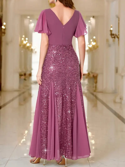 Hinrikka | Flutter Sleeves Sparkling Evening Gown