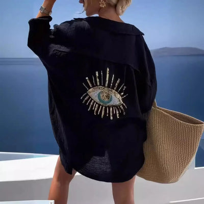 Fiona | Stylish Eye-Embroidered Beach Shirt