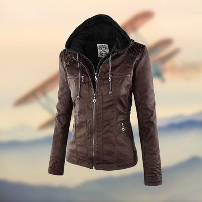 Caroline ™ | Stylish Tan Leather Jacket with Hood