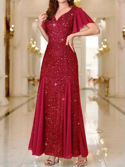 Hinrikka | Flutter Sleeves Sparkling Evening Gown