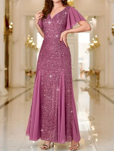 Hinrikka | Flutter Sleeves Sparkling Evening Gown