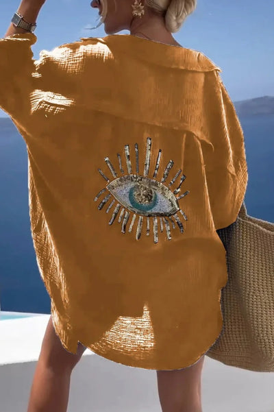 Fiona | Stylish Eye-Embroidered Beach Shirt