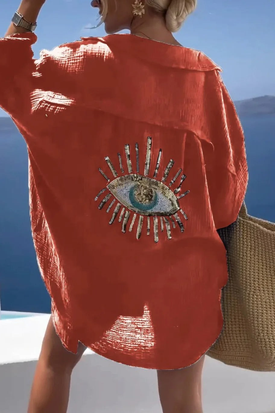 Fiona | Stylish Eye-Embroidered Beach Shirt