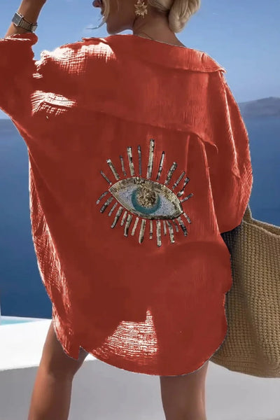 Fiona | Stylish Eye-Embroidered Beach Shirt