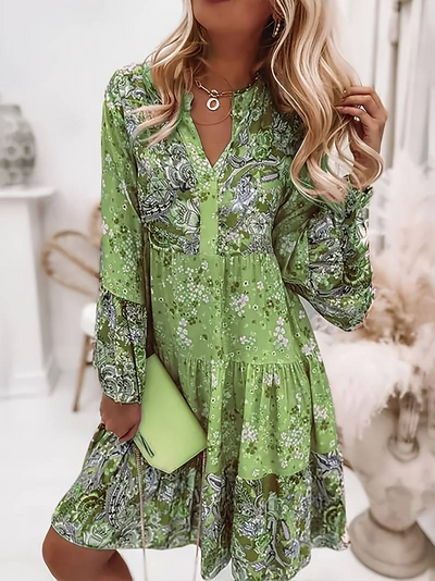Malia | Floral V-Neck Ruffle Dress