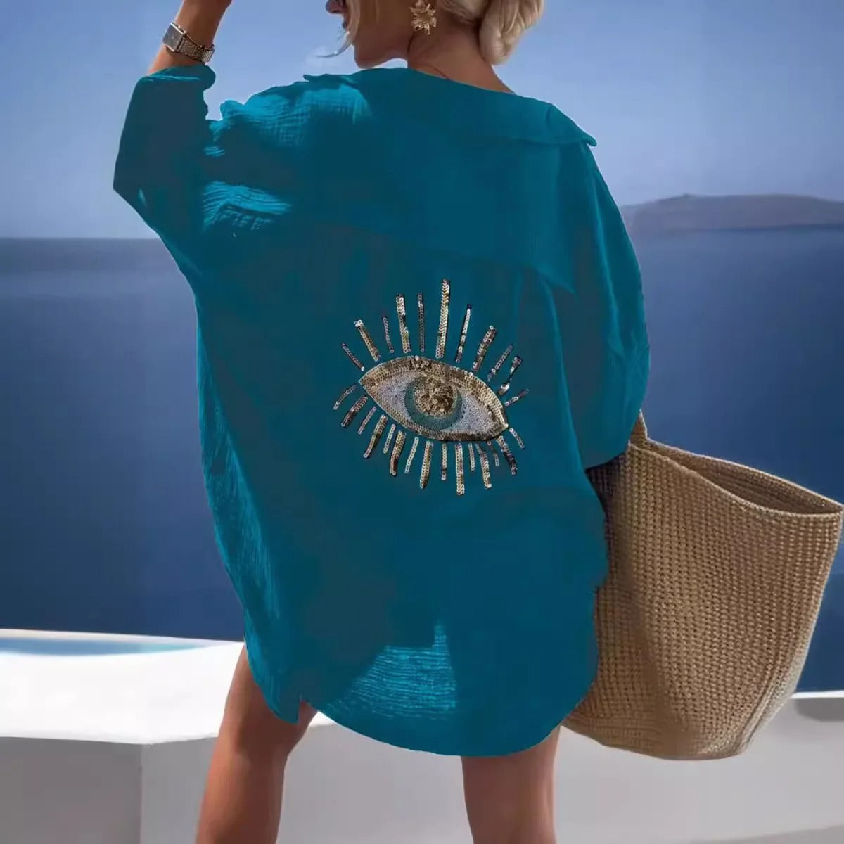 Fiona | Stylish Eye-Embroidered Beach Shirt