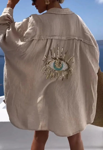 Fiona | Stylish Eye-Embroidered Beach Shirt