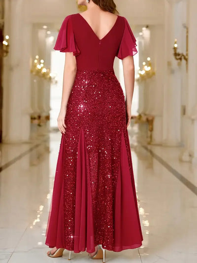 Hinrikka | Flutter Sleeves Sparkling Evening Gown