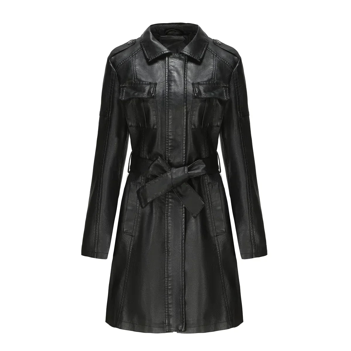 Liana | Stylish Long Leather Coat