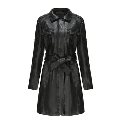 Liana | Stylish Long Leather Coat