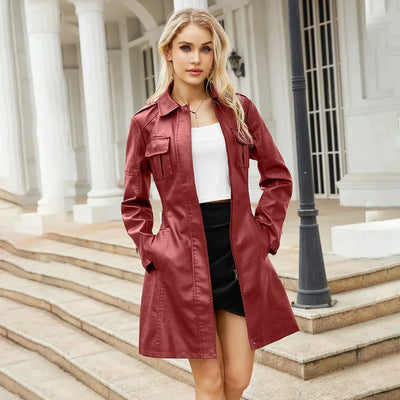 Liana | Stylish Long Leather Coat