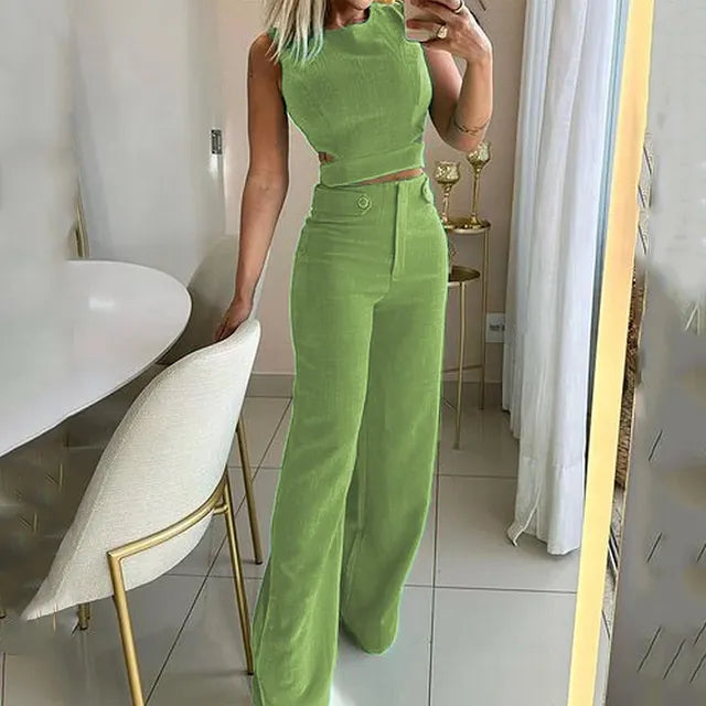 Isla | Stylish Sleeveless Cut-Out Top Wide-Leg Pants Set