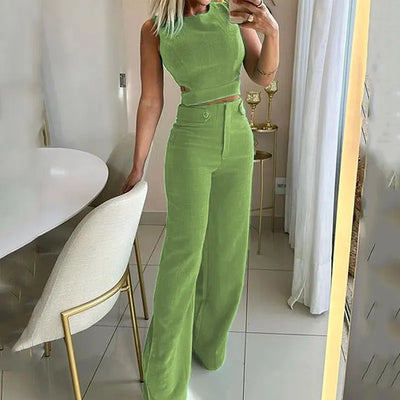 Isla | Stylish Sleeveless Cut-Out Top Wide-Leg Pants Set