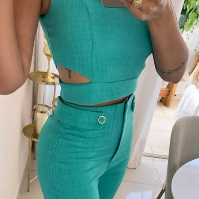 Isla | Stylish Sleeveless Cut-Out Top Wide-Leg Pants Set