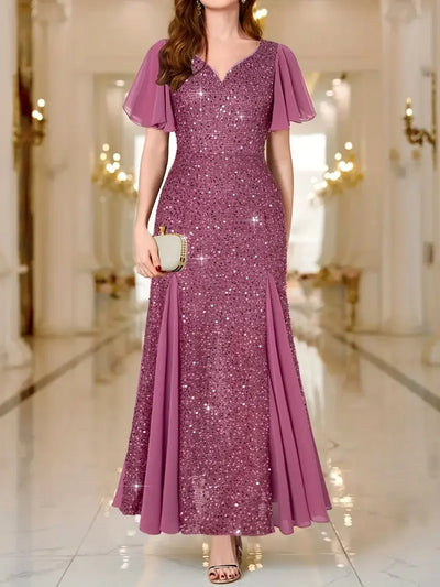 Hinrikka | Flutter Sleeves Sparkling Evening Gown