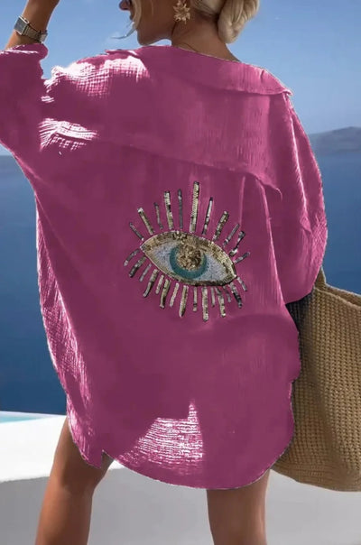 Fiona | Stylish Eye-Embroidered Beach Shirt
