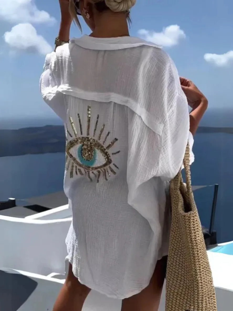 Fiona | Stylish Eye-Embroidered Beach Shirt
