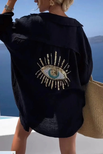 Fiona | Stylish Eye-Embroidered Beach Shirt