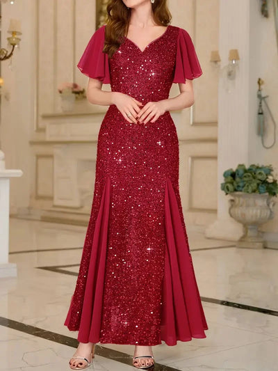 Hinrikka | Flutter Sleeves Sparkling Evening Gown