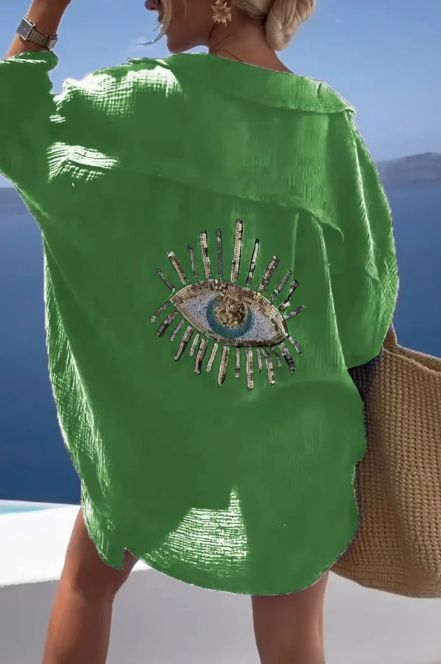 Fiona | Stylish Eye-Embroidered Beach Shirt