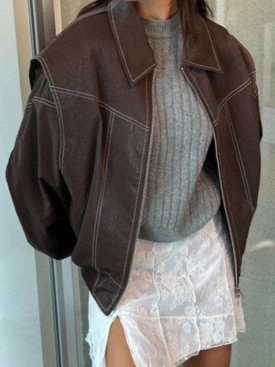 Ingrid | Oversized Leather Bomber Jacket