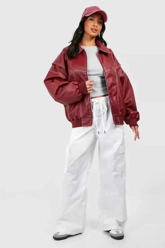 Ingrid | Oversized Leather Bomber Jacket
