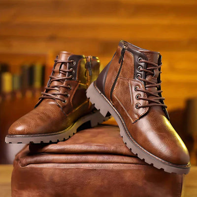 Carsten ™ | Rugged Leather Lace-Up Boots with Side Zipper